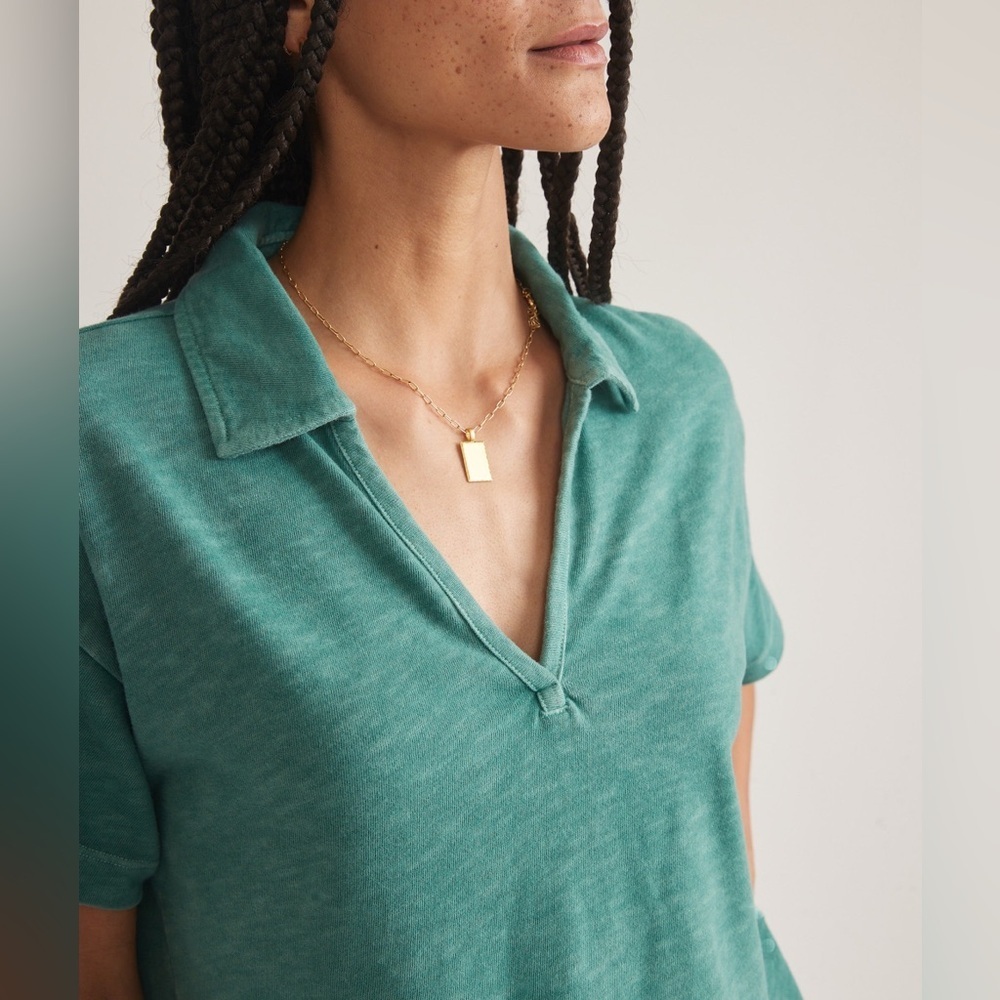 Marine Layer Green Cropped Vintage Slub Polo Tee XS - Picture 2 of 15
